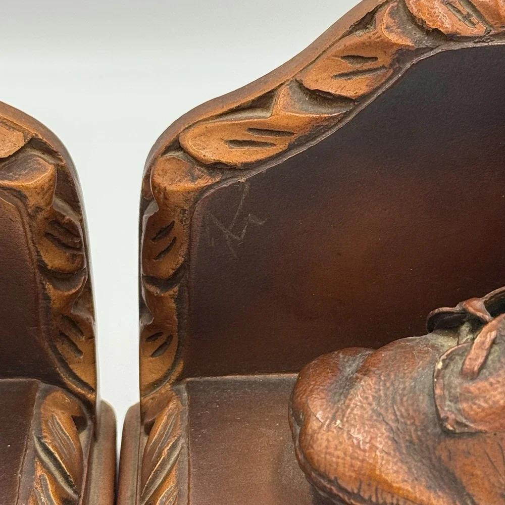 Vintage Copper Colored Bronzed Pair Baby Shoes Bookends Display set of 2
